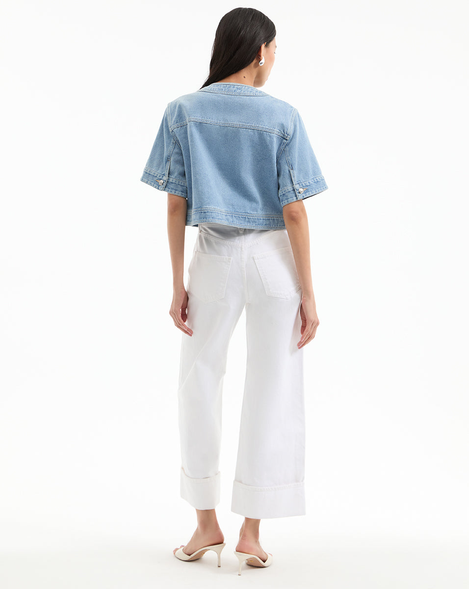 Veronica Beard | Elias Short Sleeve Denim Jacket in Light Wash Denim Silverwood Blue