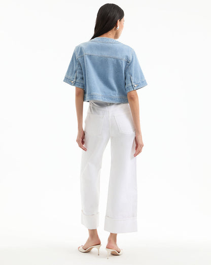 Veronica Beard | Elias Short Sleeve Denim Jacket in Light Wash Denim Silverwood Blue