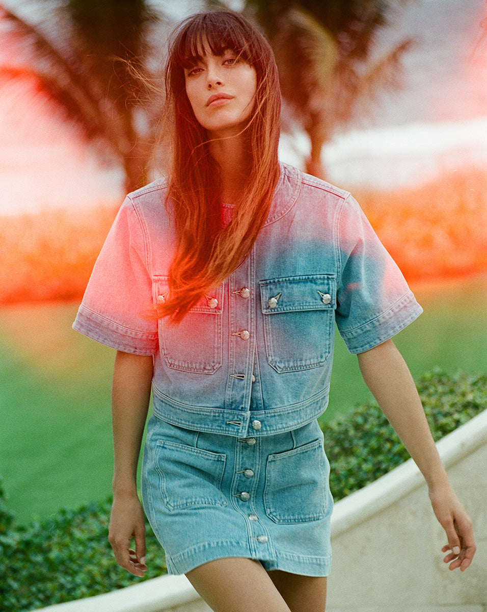Veronica Beard | Elias Short Sleeve Denim Jacket in Light Wash Denim Silverwood Blue