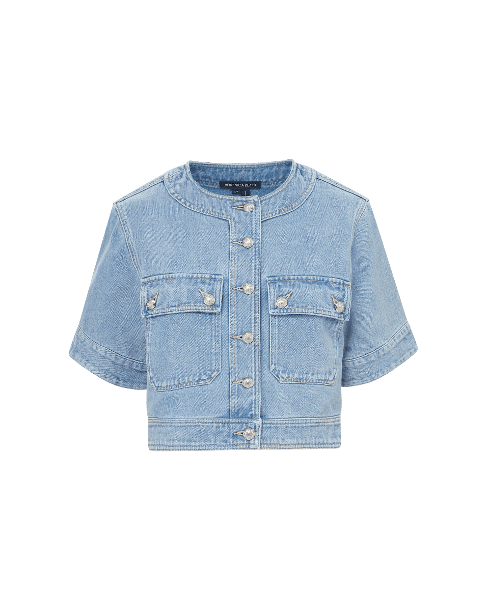 Veronica Beard | Elias Short Sleeve Denim Jacket in Light Wash Denim Silverwood Blue