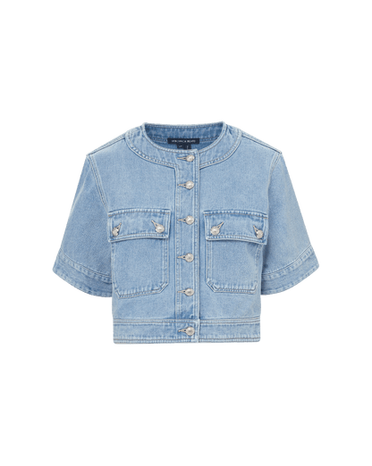 Veronica Beard | Elias Short Sleeve Denim Jacket in Light Wash Denim Silverwood Blue