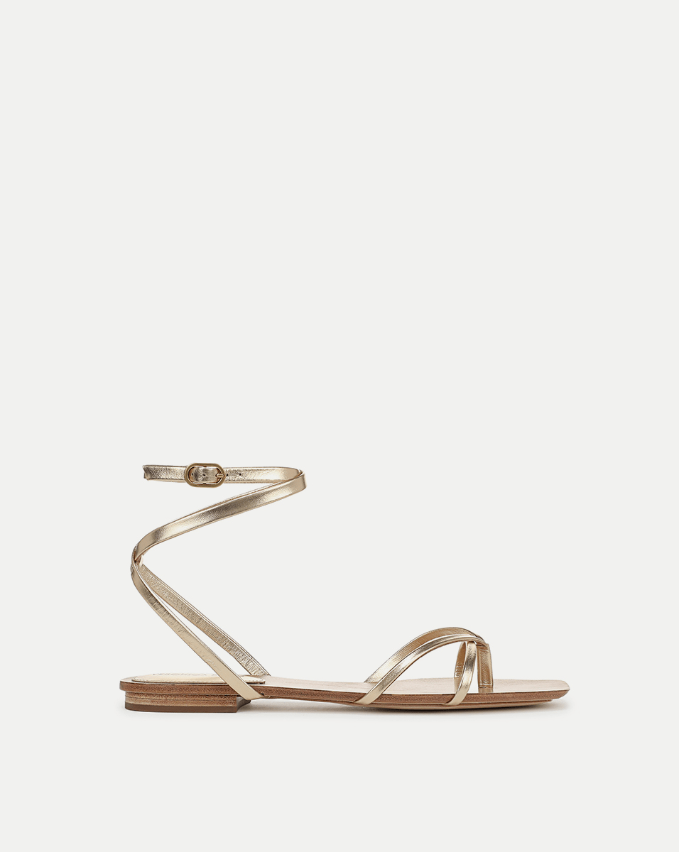 Veronica Beard | Allegra Metallic Ankle-Wrap Sandal in Gold Gold