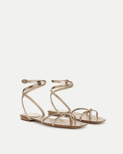 Veronica Beard | Allegra Metallic Ankle-Wrap Sandal in Gold Gold