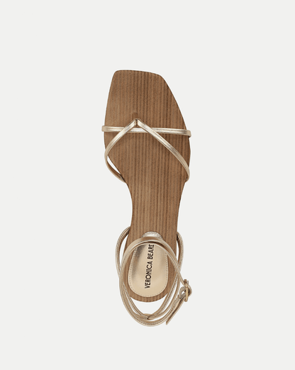 Veronica Beard | Allegra Metallic Ankle-Wrap Sandal in Gold Gold