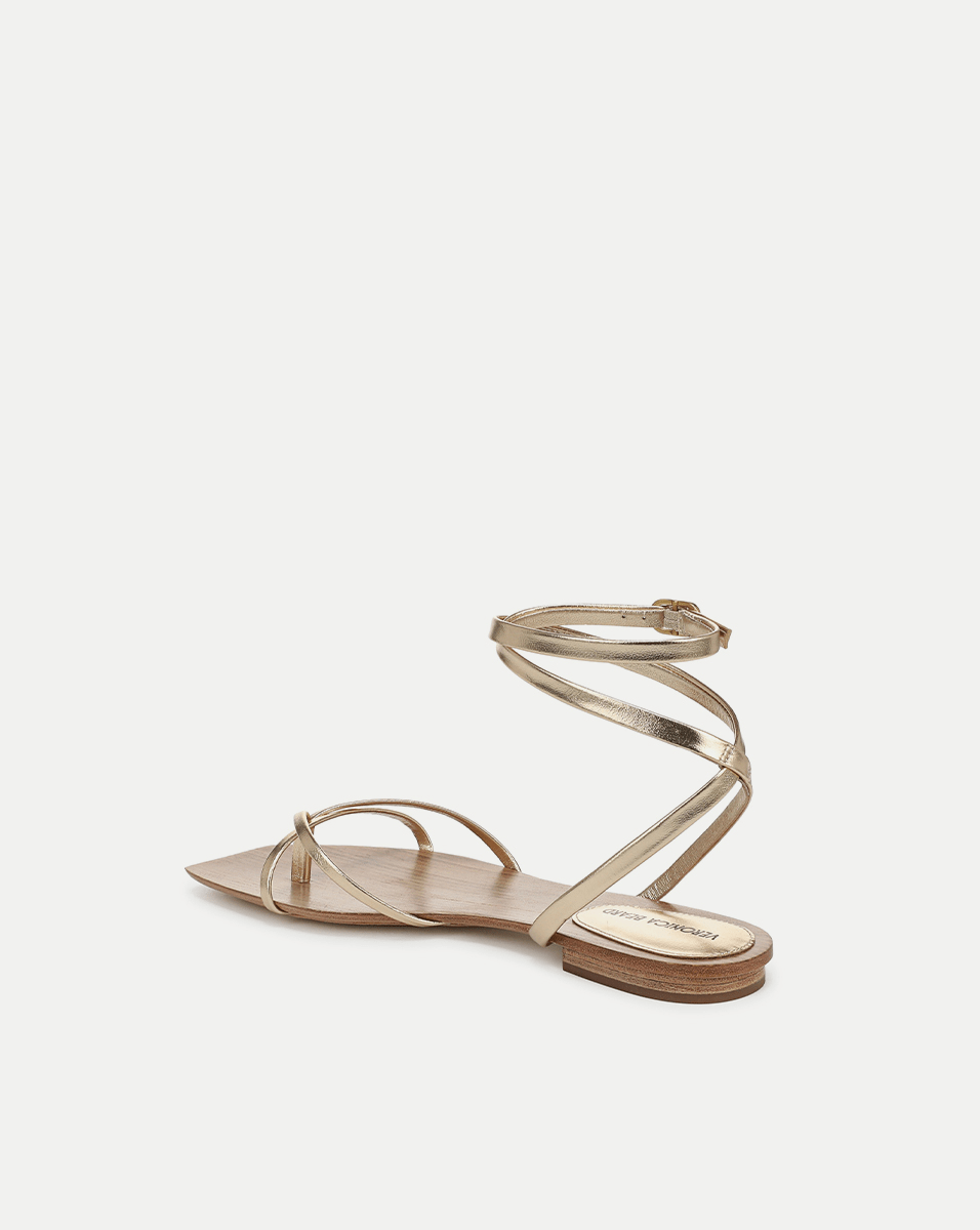 Veronica Beard | Allegra Metallic Ankle-Wrap Sandal in Gold Gold