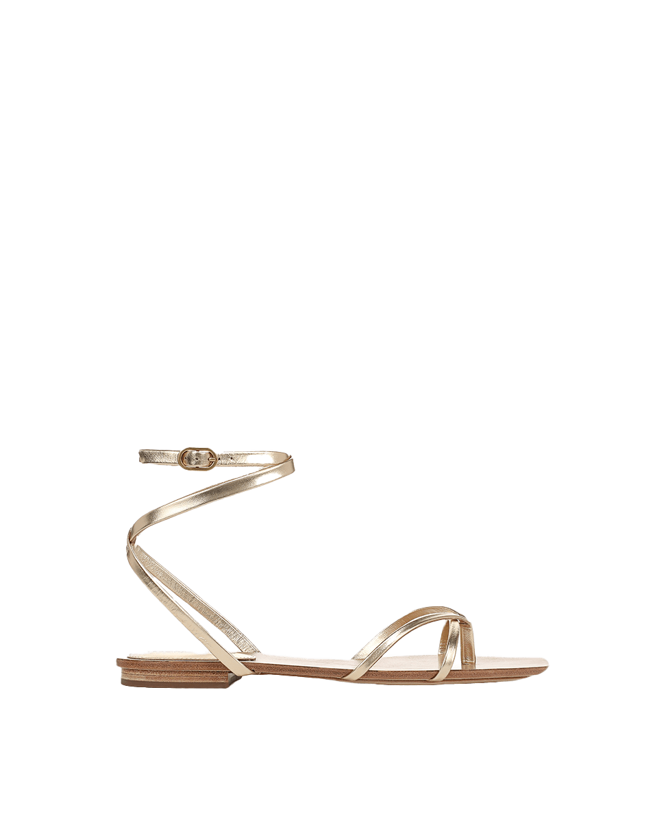 Veronica Beard | Allegra Metallic Ankle-Wrap Sandal in Gold Gold
