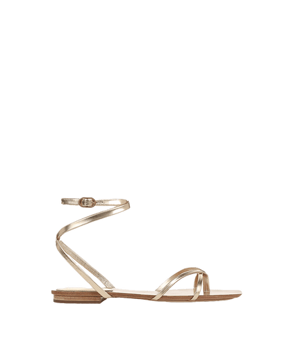 Veronica Beard | Allegra Metallic Ankle-Wrap Sandal in Gold Gold