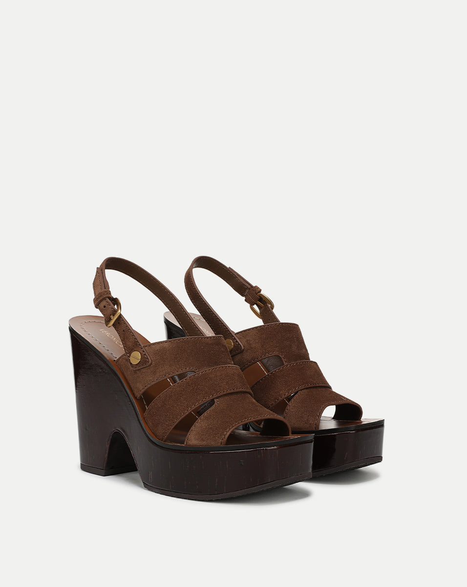 Veronica Beard | Peony Suede Platform Sandal in Cedar Cedar