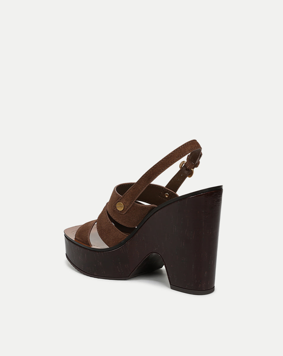 Veronica Beard | Peony Suede Platform Sandal in Cedar Cedar