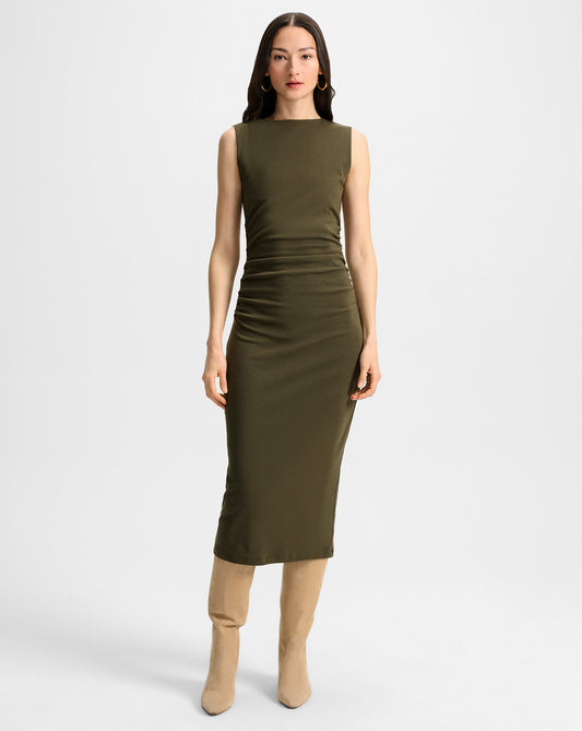 Veronica Beard | Charissa Boat Neck Midi Dress in Cypress Cypress