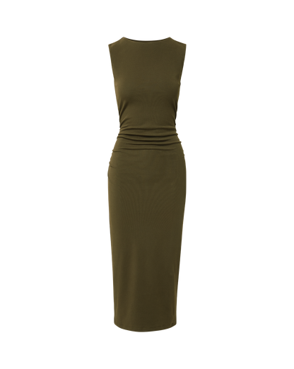 Veronica Beard | Charissa Boat Neck Midi Dress in Cypress Cypress