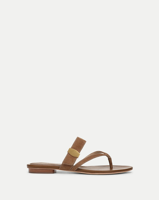 Veronica Beard | Salva Dash Flat Sandal in Light Brown Chestnut Chestnut