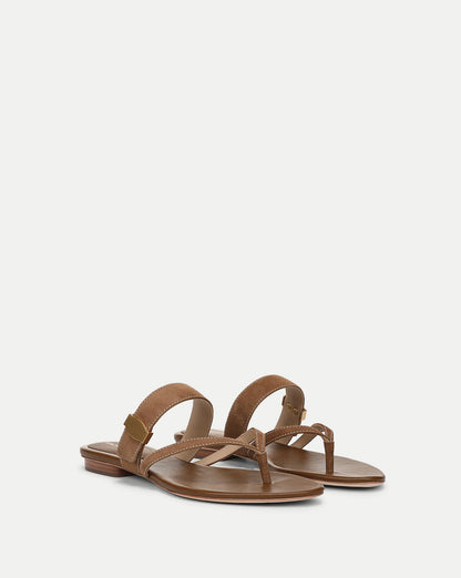 Veronica Beard | Salva Dash Flat Sandal in Light Brown Chestnut Chestnut
