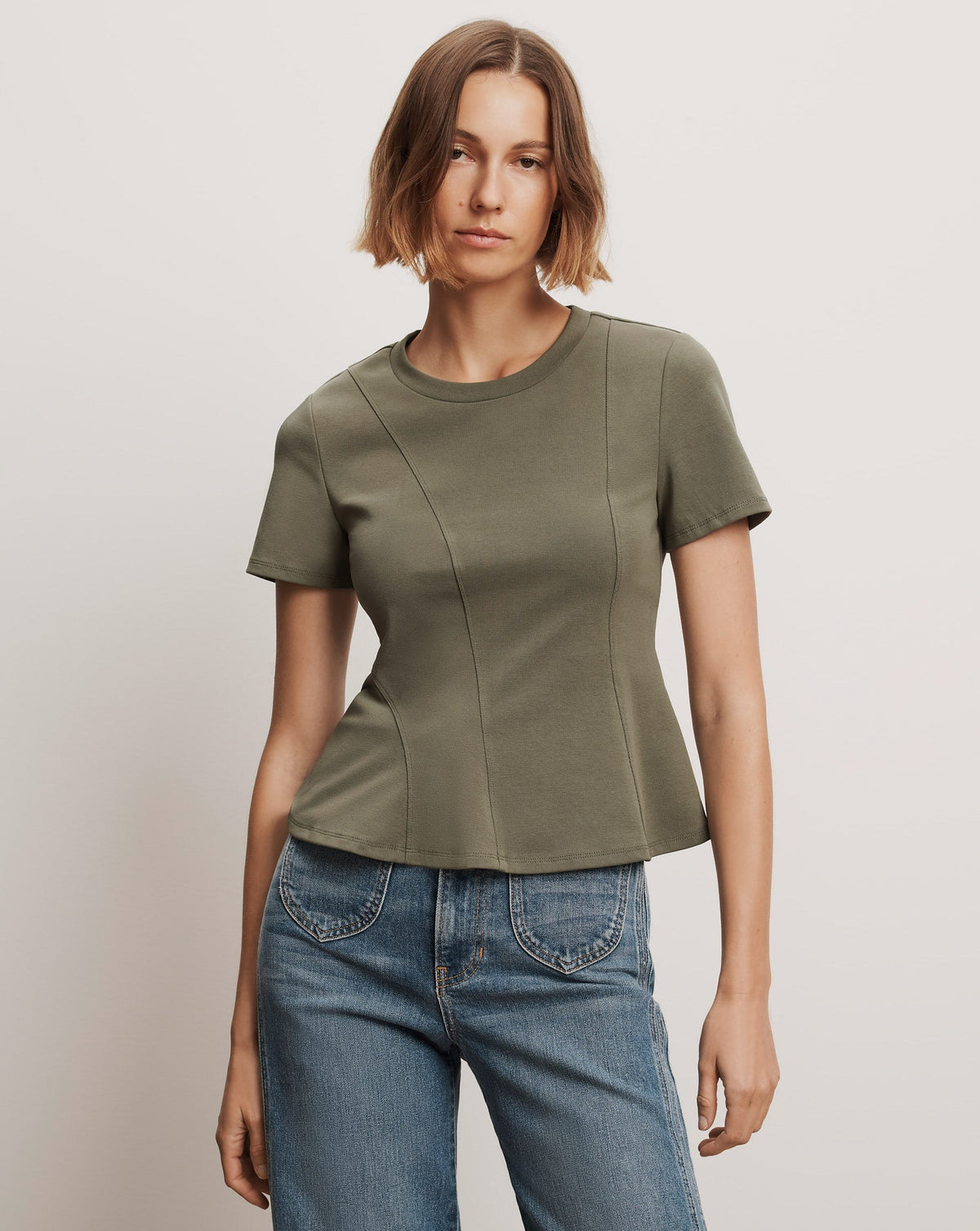 Veronica Beard | Syverin Peplum T-Shirt in Stone Army Stone Army