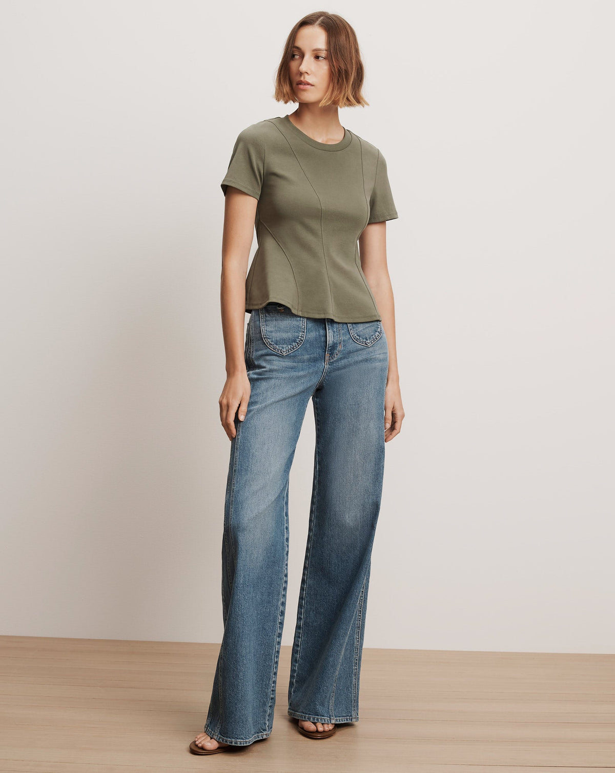 Veronica Beard | Syverin Peplum T-Shirt in Stone Army Stone Army