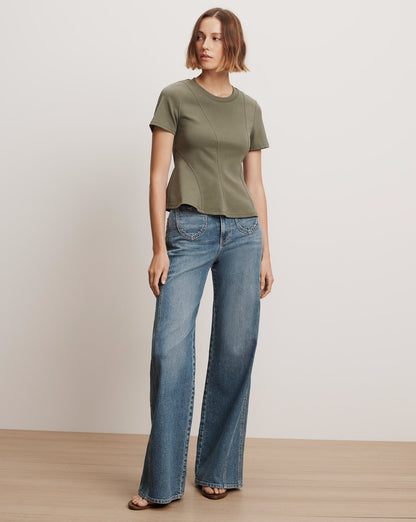 Veronica Beard | Syverin Peplum T-Shirt in Stone Army Stone Army