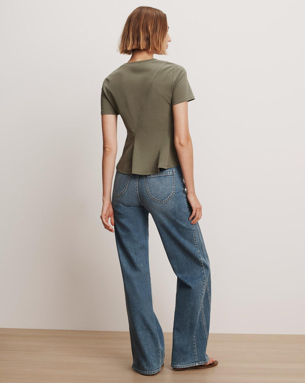 Veronica Beard | Syverin Peplum T-Shirt in Stone Army Stone Army