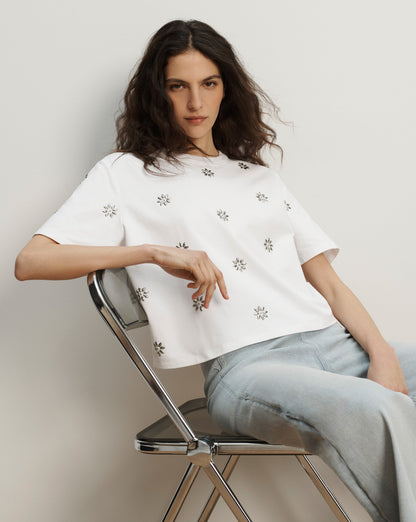 Veronica Beard | Sebastian Embellished T-Shirt in White White
