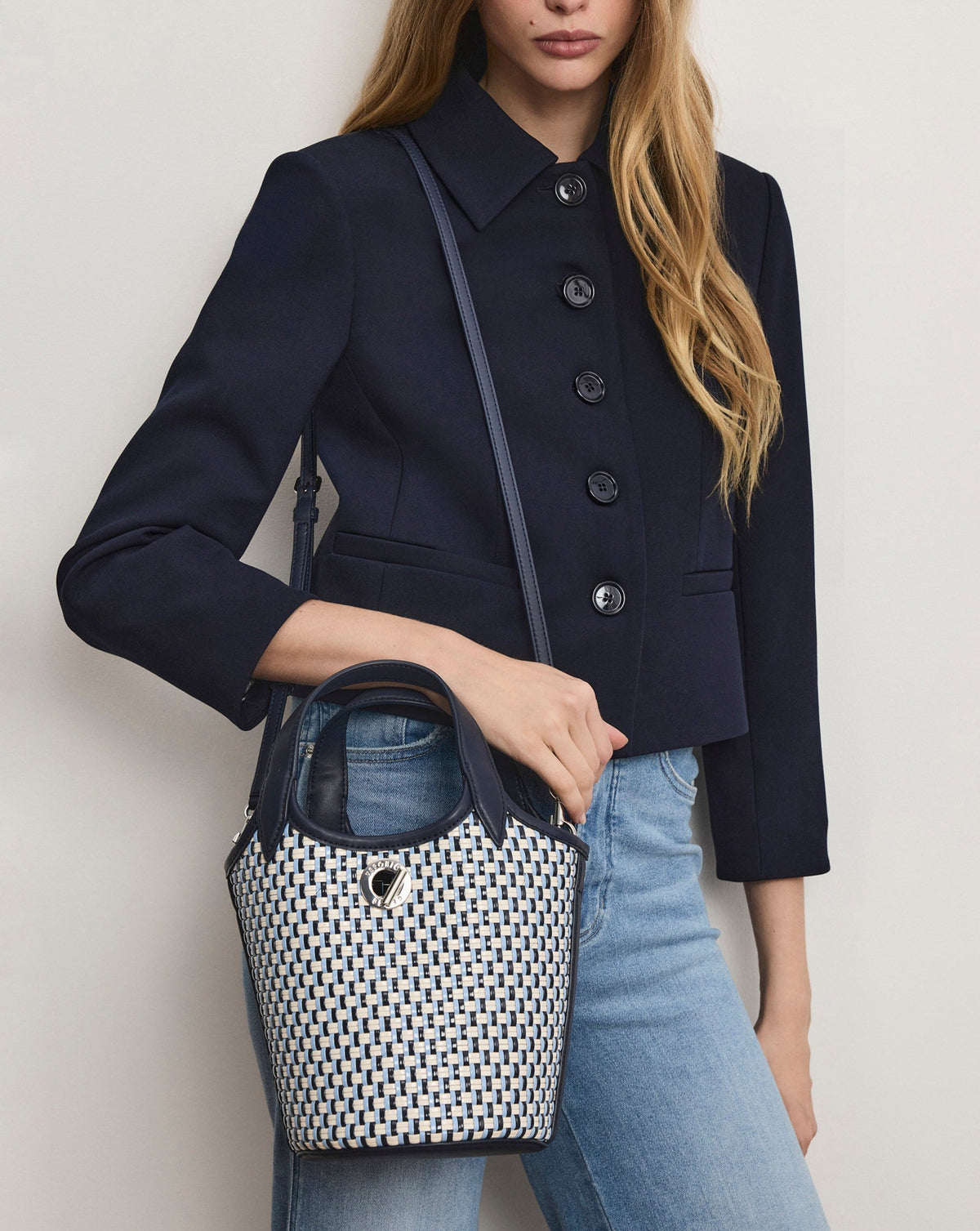 Veronica Beard | Anchor Woven Top-Handle Bag in Navy Multi Navy Multi