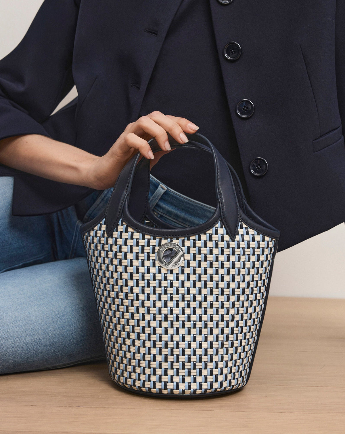 Veronica Beard | Anchor Woven Top-Handle Bag in Navy Multi Navy Multi