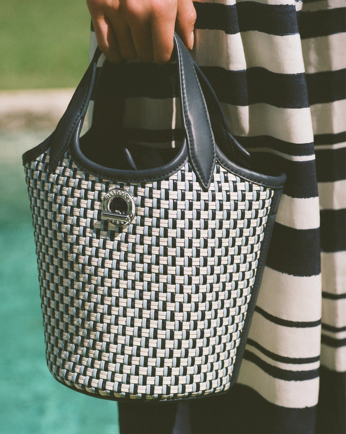 Veronica Beard | Anchor Woven Top-Handle Bag in Navy Multi Navy Multi