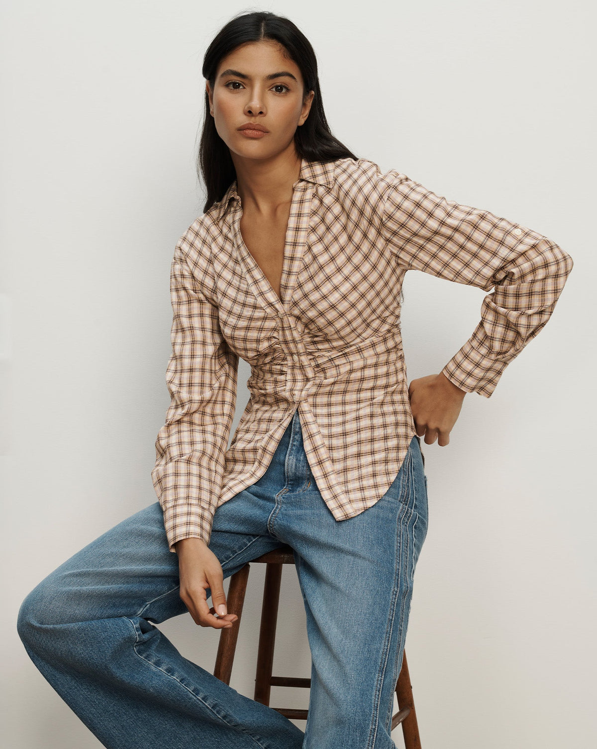 Veronica Beard | Devra Button-Down Shirt in Purple Plaid Elderberry Multi Elderberry Multi