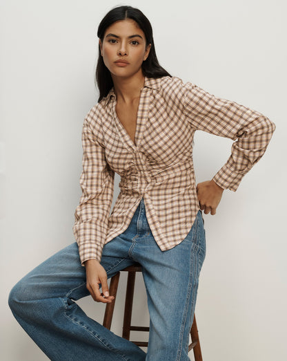 Veronica Beard | Devra Button-Down Shirt in Purple Plaid Elderberry Multi Elderberry Multi