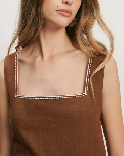 Veronica Beard | Shanice Linen Mini Dress in Light Brown Deep Ochre