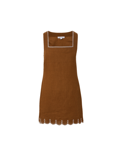 Veronica Beard | Shanice Linen Mini Dress in Light Brown Deep Ochre