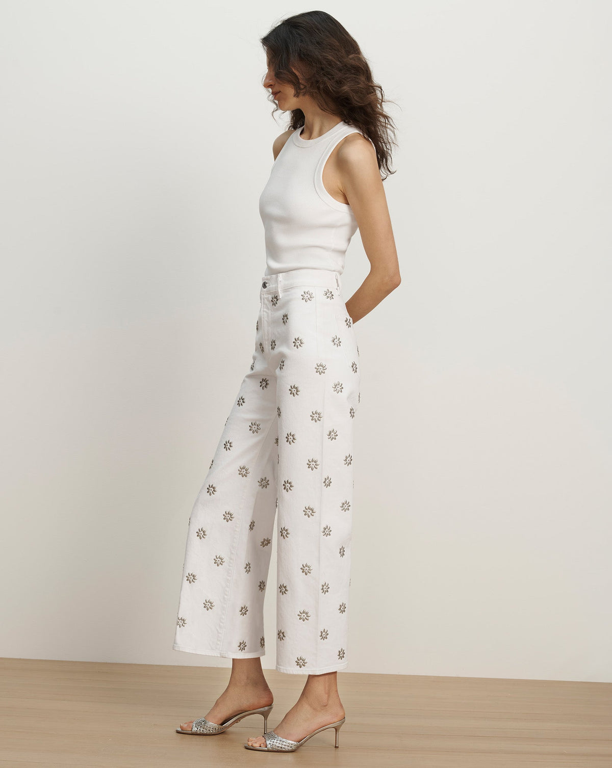 Veronica Beard | Grant Studded Wide-Leg Jean in White White