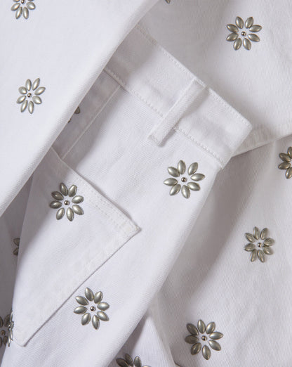 Veronica Beard | Grant Studded Wide-Leg Jean in White White
