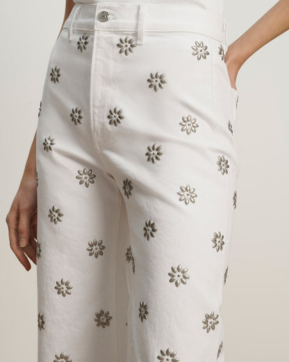 Veronica Beard | Grant Studded Wide-Leg Jean in White White