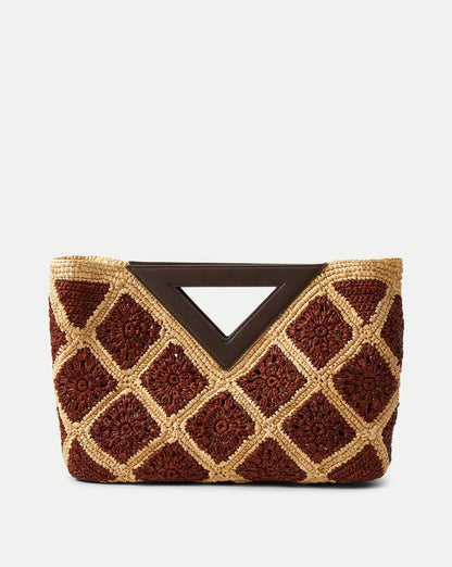 Veronica Beard | Raffia Vesper Clutch in Brown & Tan Espresso Multi Espresso Multi