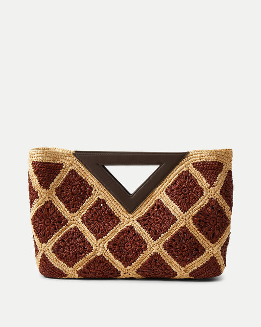Veronica Beard | Raffia Vesper Clutch in Brown & Tan Espresso Multi Espresso Multi