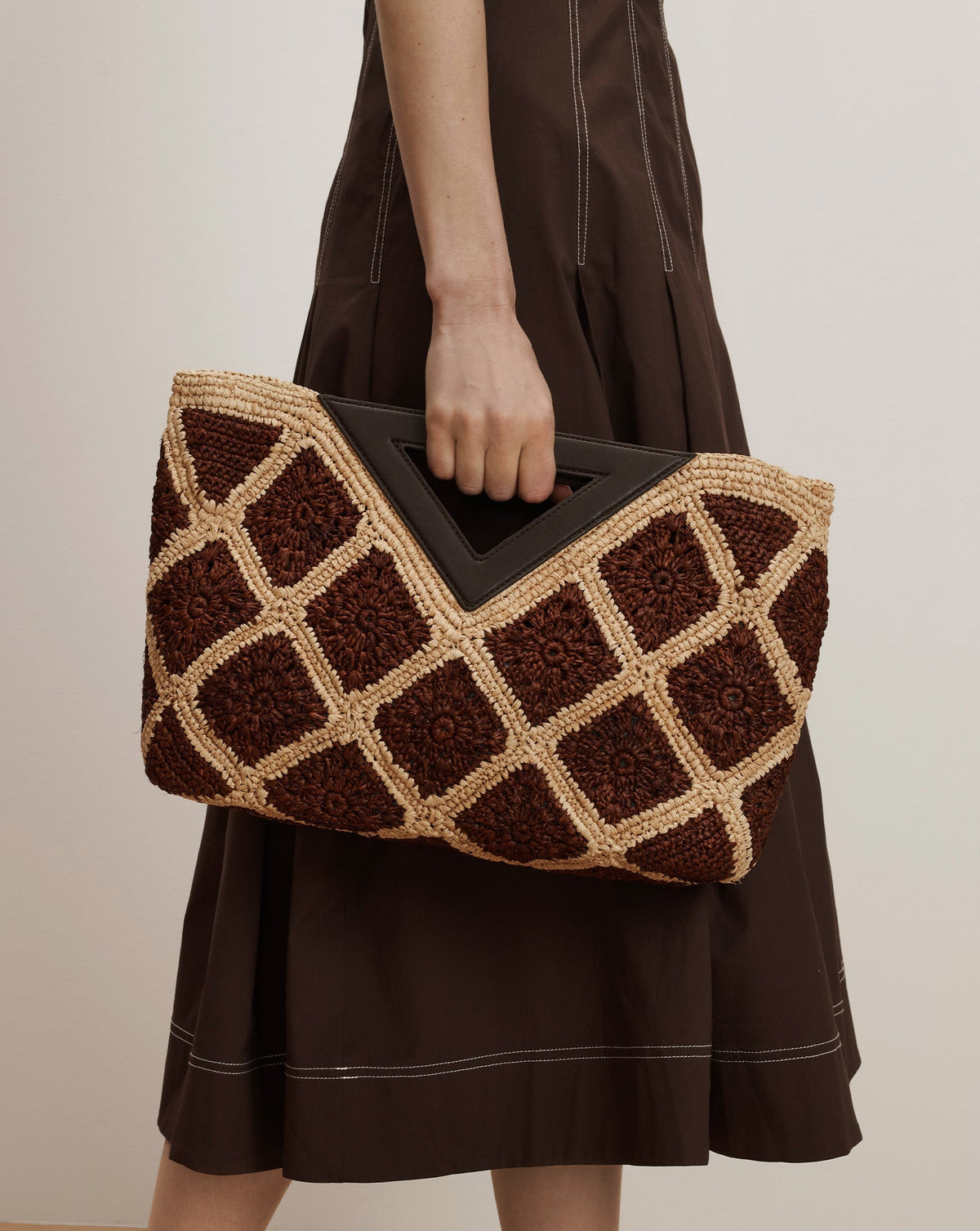 Veronica Beard | Raffia Vesper Clutch in Brown & Tan Espresso Multi Espresso Multi