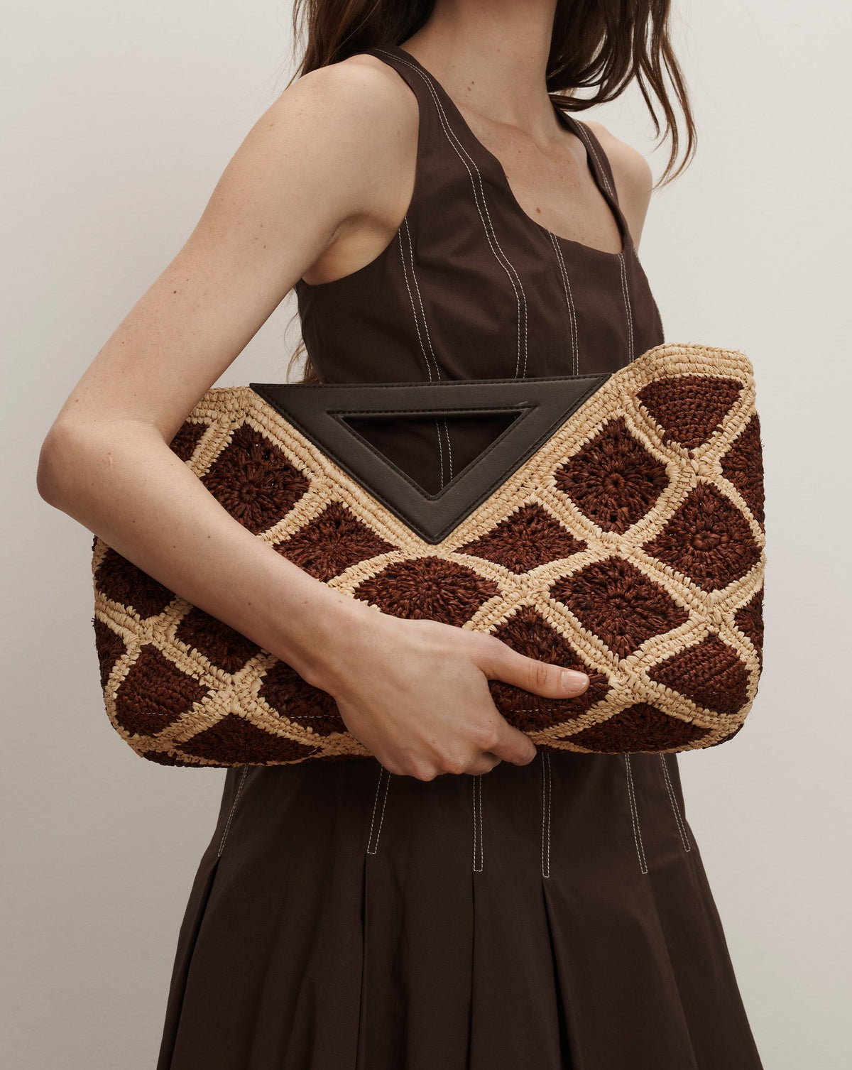 Veronica Beard | Raffia Vesper Clutch in Brown & Tan Espresso Multi Espresso Multi