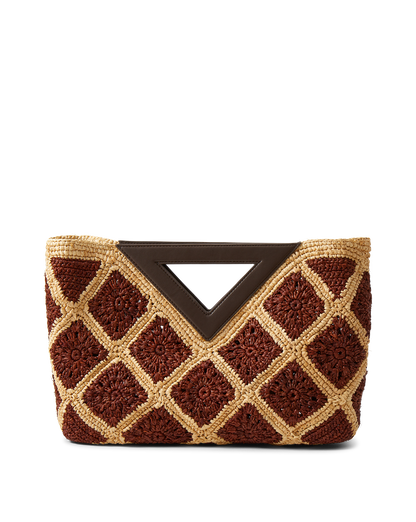 Veronica Beard | Raffia Vesper Clutch in Brown & Tan Espresso Multi Espresso Multi