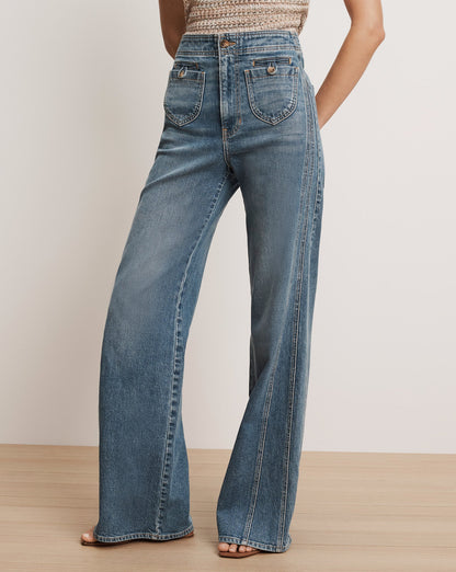 Veronica Beard | Taylor Godet Wide-Leg Jean in Sneak Peek Sneak Peek