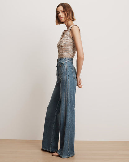 Veronica Beard | Taylor Godet Wide-Leg Jean in Sneak Peek Sneak Peek