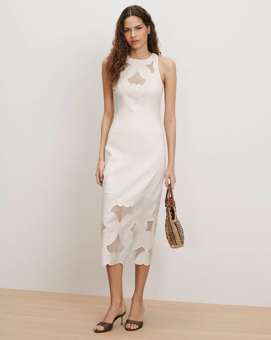 Veronica Beard | Upten Eyelet Midi Dress in Dove White Dove White