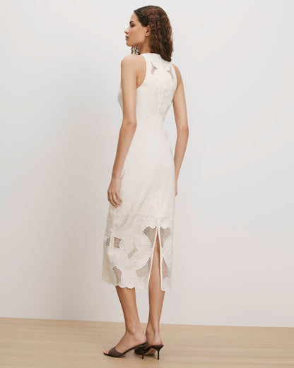 Veronica Beard | Upten Eyelet Midi Dress in Dove White Dove White