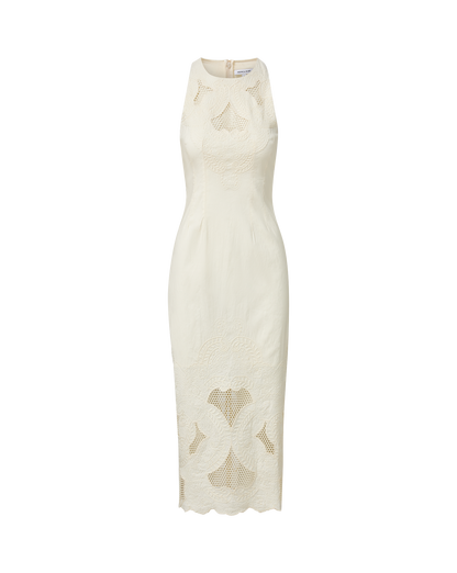 Veronica Beard | Upten Eyelet Midi Dress in Dove White Dove White