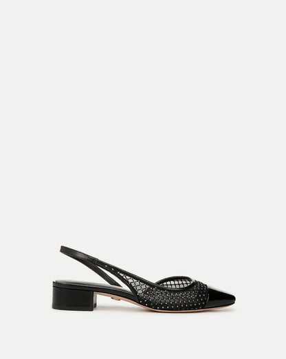 Veronica Beard | Cecile Rhinestone Mesh Cap-Toe Slingback in Black Rhinestone Black Rhinestone