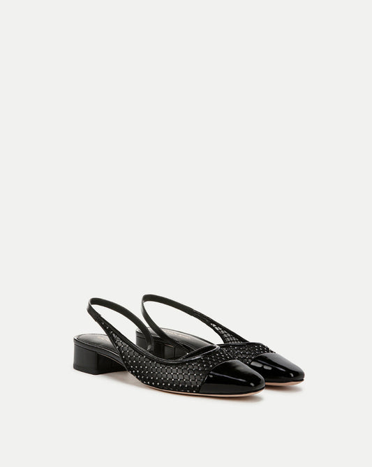 Veronica Beard | Cecile Rhinestone Mesh Cap-Toe Slingback in Black Rhinestone Black Rhinestone
