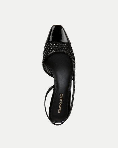 Veronica Beard | Cecile Rhinestone Mesh Cap-Toe Slingback in Black Rhinestone Black Rhinestone
