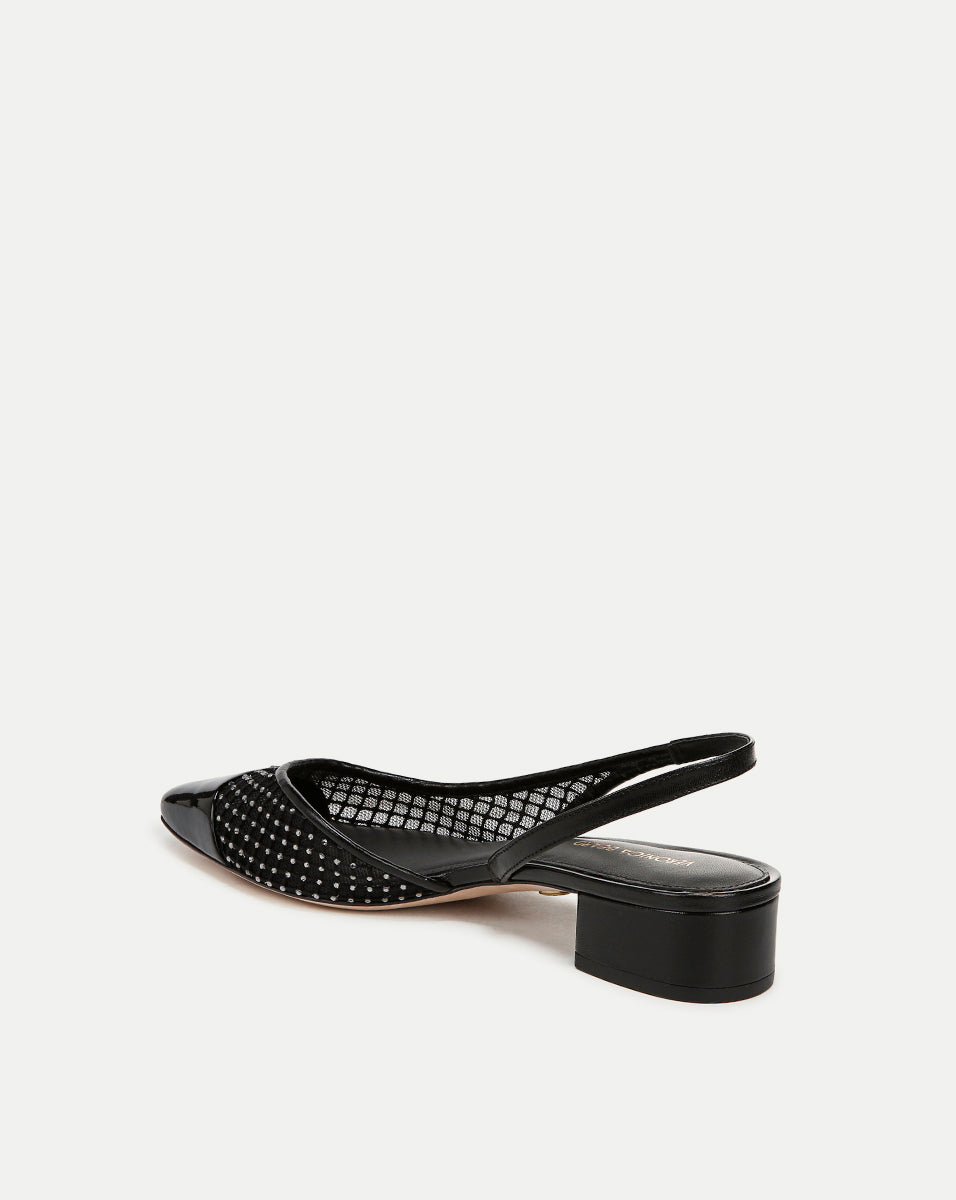 Veronica Beard | Cecile Rhinestone Mesh Cap-Toe Slingback in Black Rhinestone Black Rhinestone