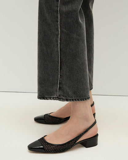 Veronica Beard | Cecile Rhinestone Mesh Cap-Toe Slingback in Black Rhinestone Black Rhinestone