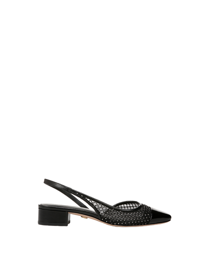 Veronica Beard | Cecile Rhinestone Mesh Cap-Toe Slingback in Black Rhinestone Black Rhinestone