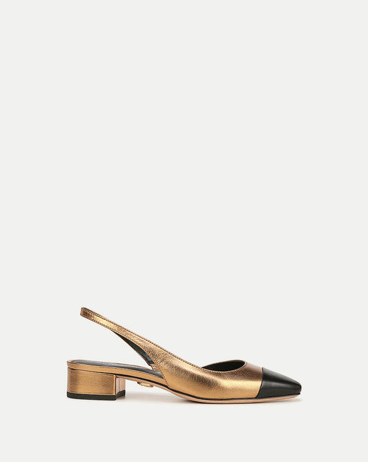 Veronica Beard | Cecile Cap-Toe Leather Slingback Gold/Black