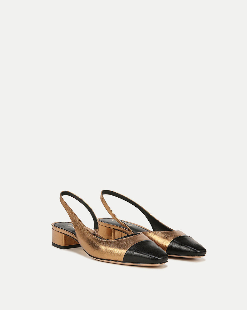Veronica Beard | Cecile Cap-Toe Leather Slingback Gold/Black